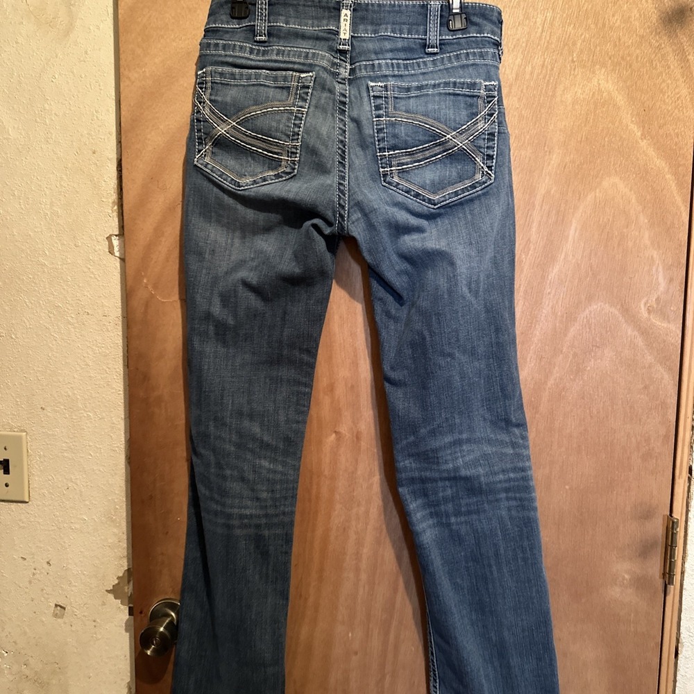 ARIAT REAL Denim Blue Jeans Western Straight Leg Mid Rise Womens 30R Medium Wash